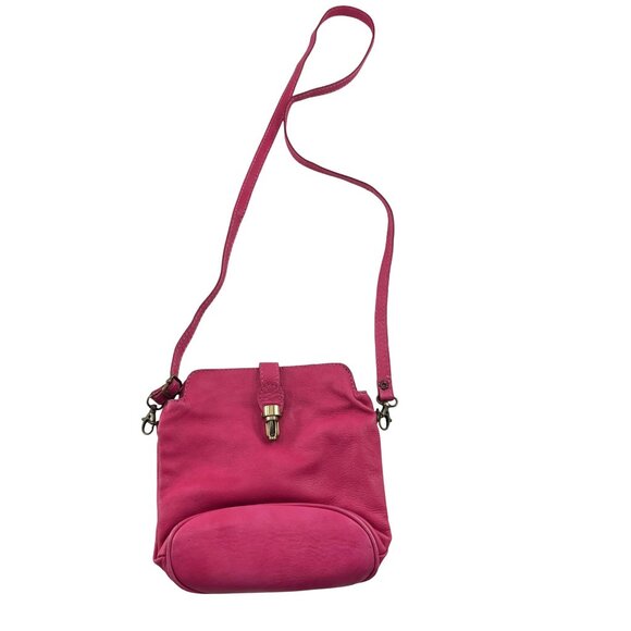 Genuine Leather Crossbody Bag Pink Adjustable Strap Made In Italy - Picture 1 of 5